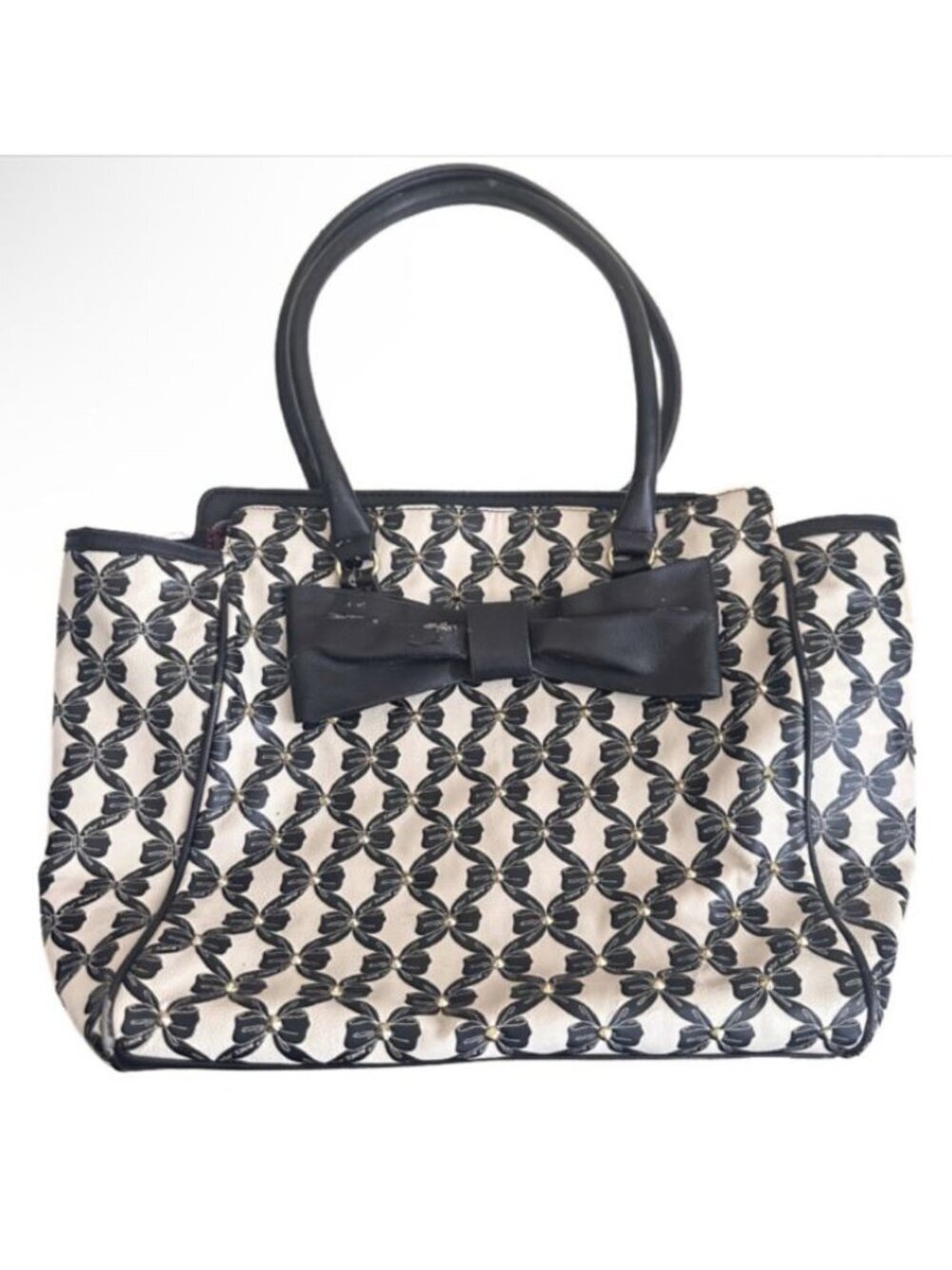 Betsey Johnson FLAWED Bow Tote Bag Large Purse Black White Candy Ribbons Y2K